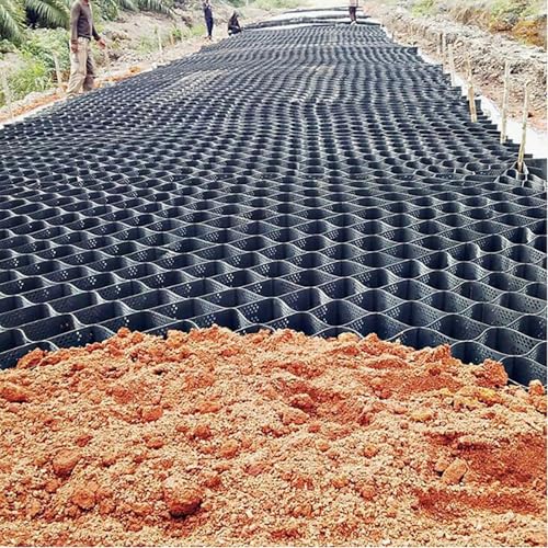 MLYAYE Geogrid Soil Reinforcement Mesh 4400lbs, Pea Gravel Pebble Stone Walkway Grid for Pavement Base Support/Slope Driveways/Sheds, Heavy Duty Cellular Paving System(4m x 9m (13ft x 30ft))