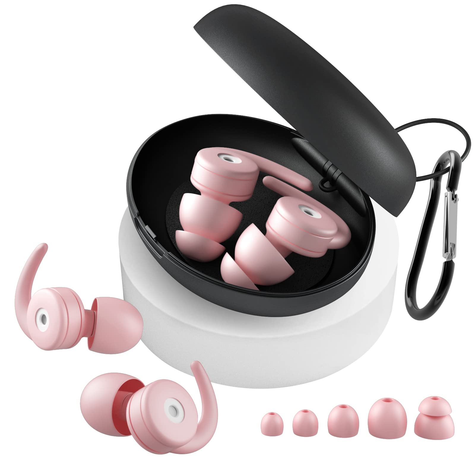 Ear Plugs for Sleeping Noise Cancelling 2 Pairs, Yawsoy Concert Ear Plugs for 25-33db Noise Reduction, Reusable Silicone Soft Earplugs with 5 Sizes of Ear Tips for Snoring, Work, Mortorcycle(Pink)