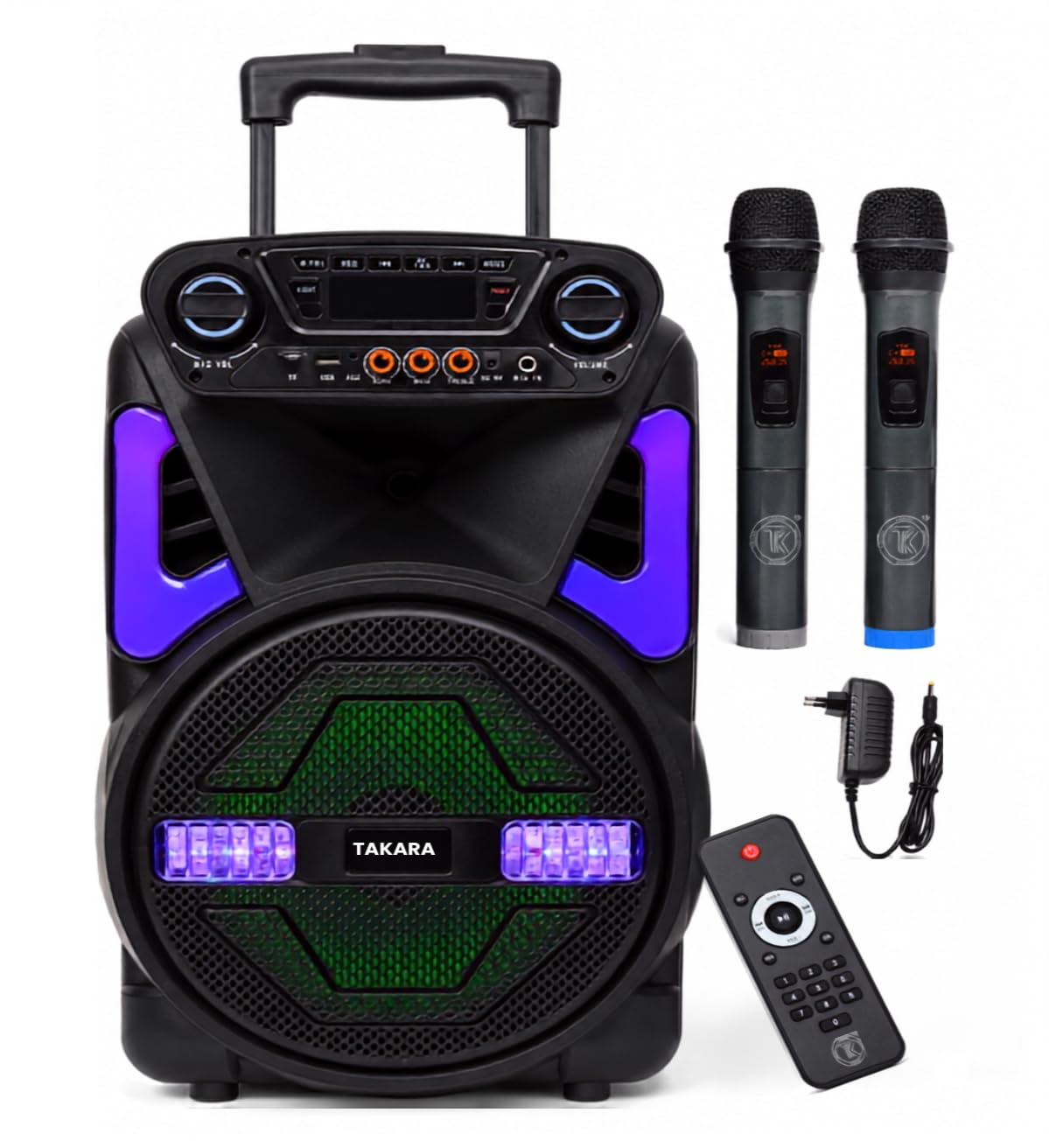 Takara T 7112a Party Karaoke Trolley DJ Speaker Multimedia Bluetooth; Audio Recording; USB; with 2 Wireless Mic; Remote Control; FM with New DJ LED Light (Black)-image-22