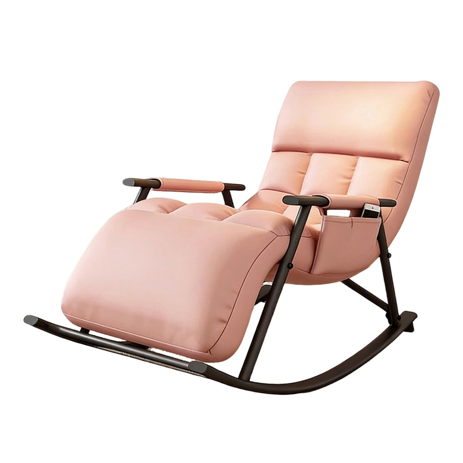 GTHTUHFD Rocking Chair With Adjustable High Backrest And Footrest, Comfortable Upholstered Rocker With Side Pockets, Leisure Recliner For Living Room, Bedroom, Balcony,Pink-Black frame