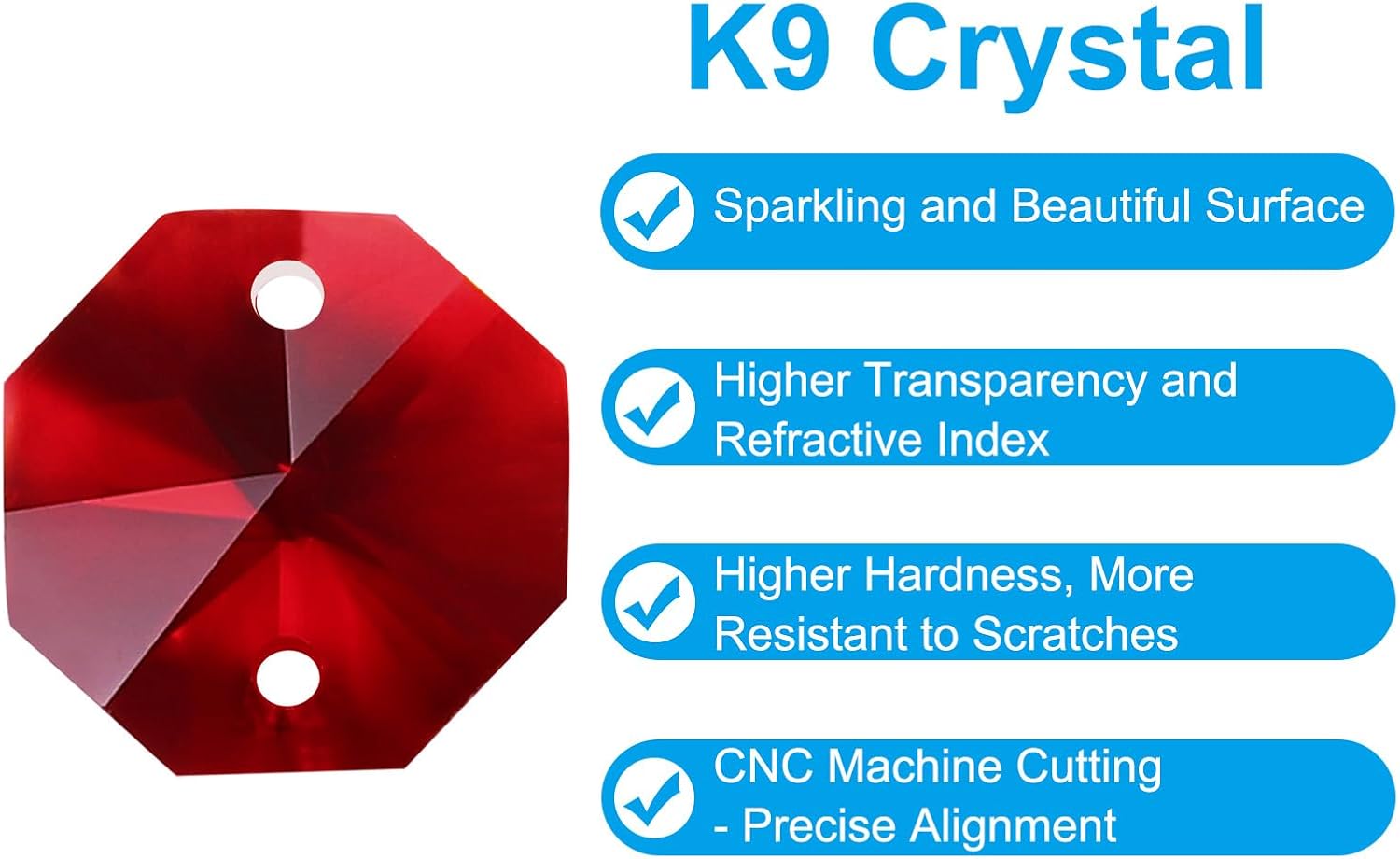 PATIKIL K9 Crystal Octagon Beads 2 Holes Pendants, 30 Pack 14mm Chandelier Prisms Parts Ornaments Hanging Beads for DIY Arts Crafts Decoration, Dark Red - Image 3