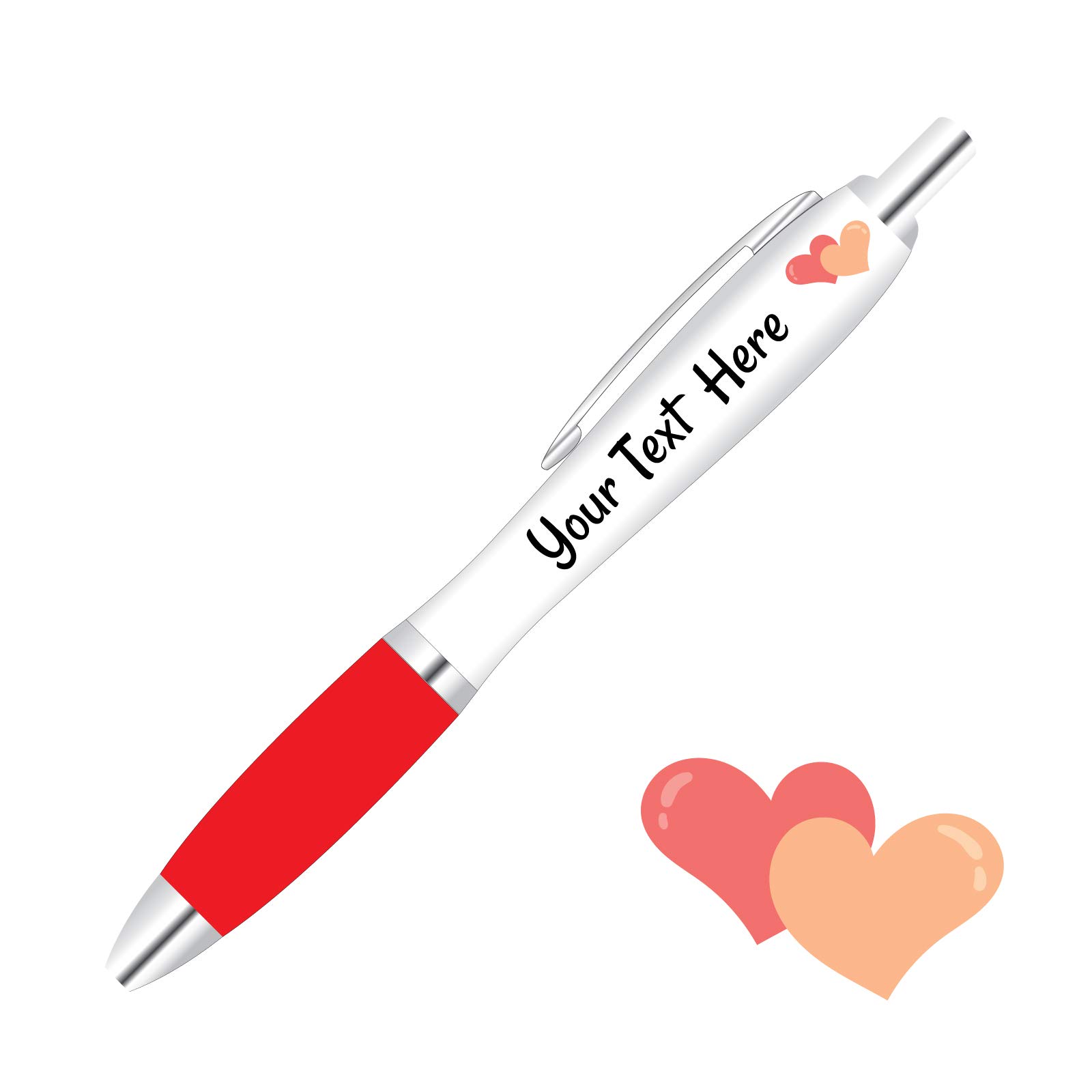 Full Colour Printed Personalised Wedding Pens *Qty - 60* - RED Pen Grips *Hearts Design*