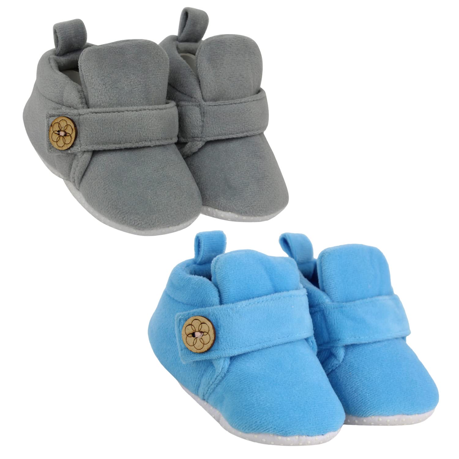 neska moda Baby Boys & Girls 6 to 12 Months Pack of 2 Pair Velvet Hook & Loop Booties (SkyBlue,Grey) BT787andBT1590-picture-30