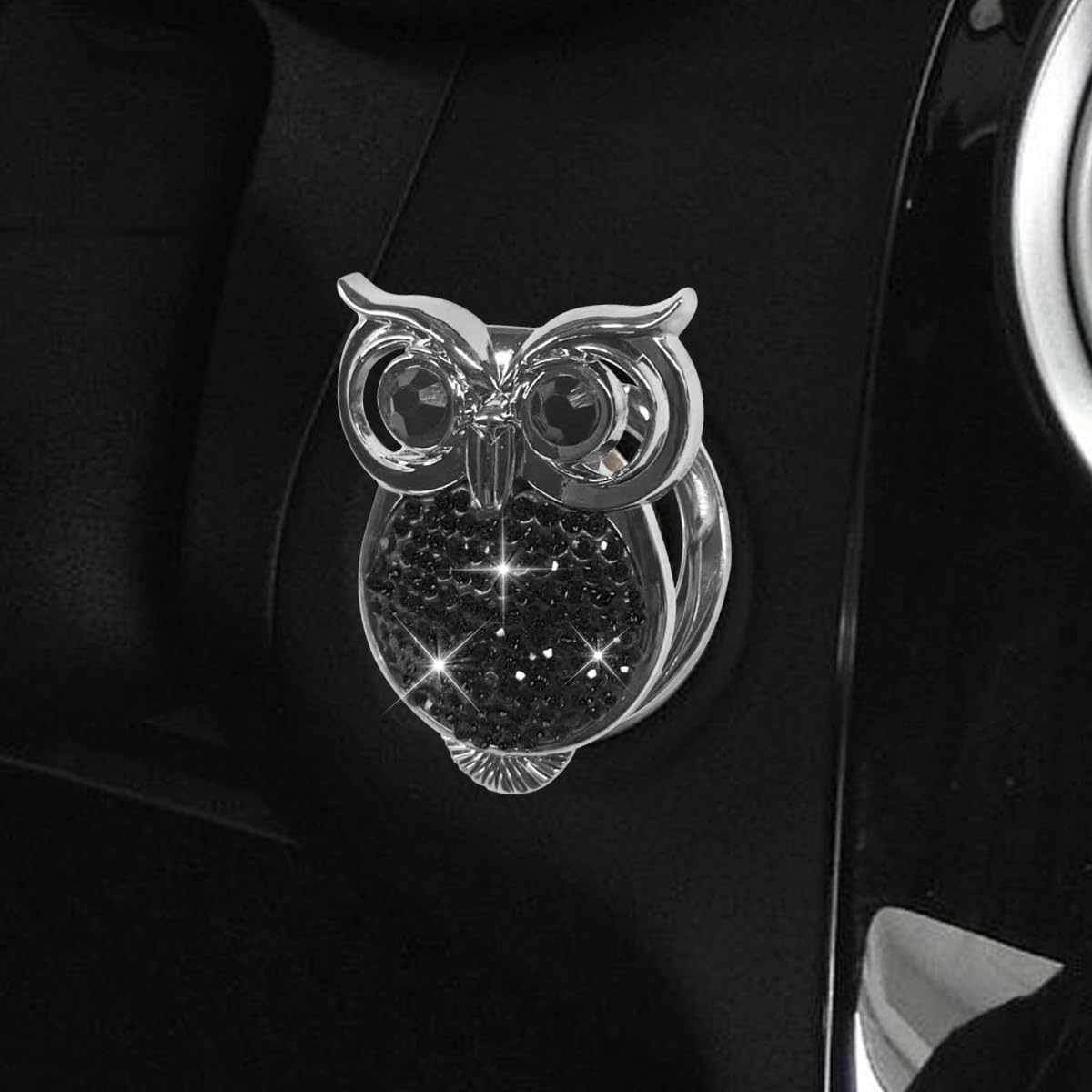 Bling Owl Car Engine Start Stop Button Cover, Crystal Rhinestone Auto Push to Start Protective Decal, Diamond Anti-Scratch Auto Ignition Ring Sticker, Car Interior Decorative Accessories (Black)