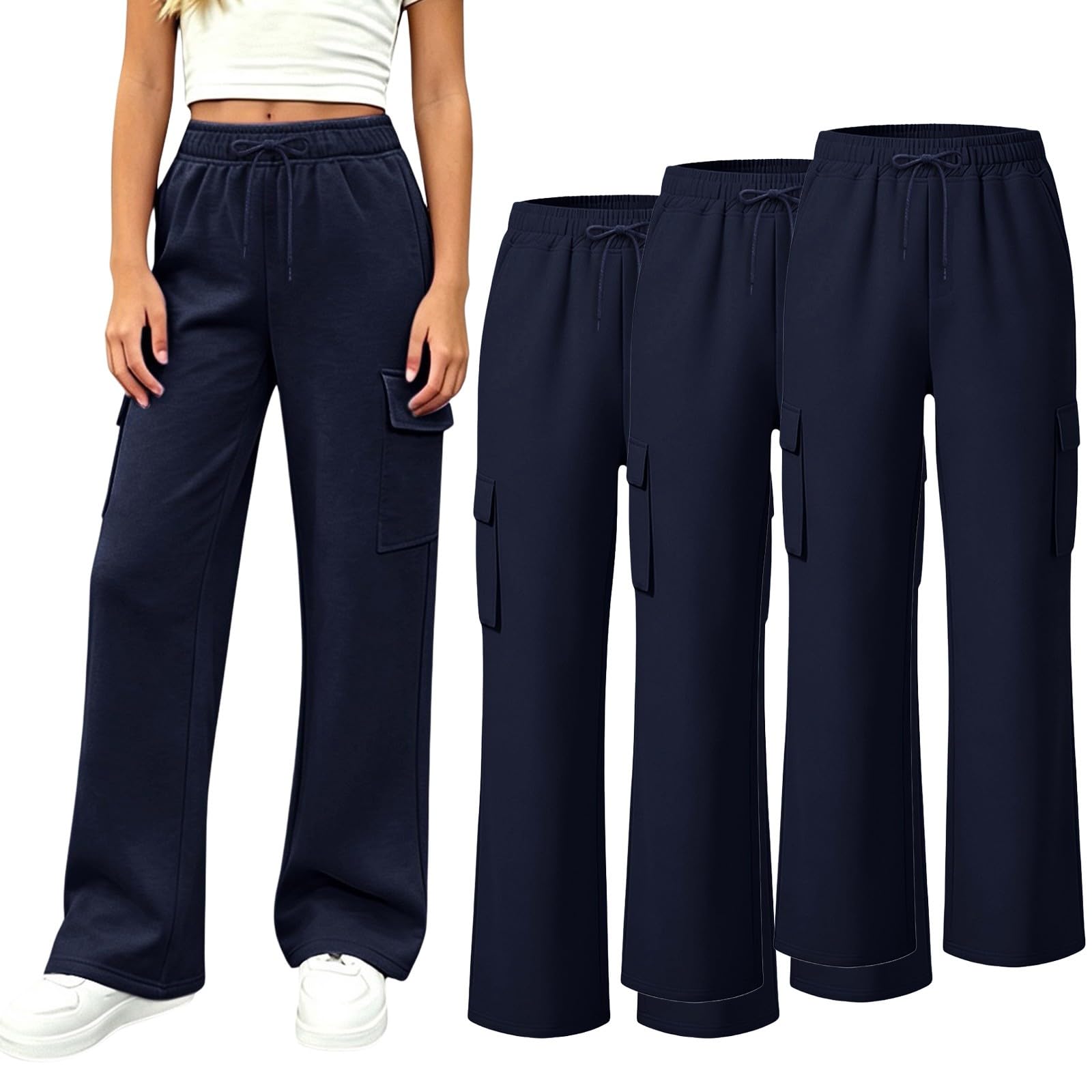 3er Pack Baggy Cargohose Kinder Hohe Taille Jogginghose Cargo Trainingshose