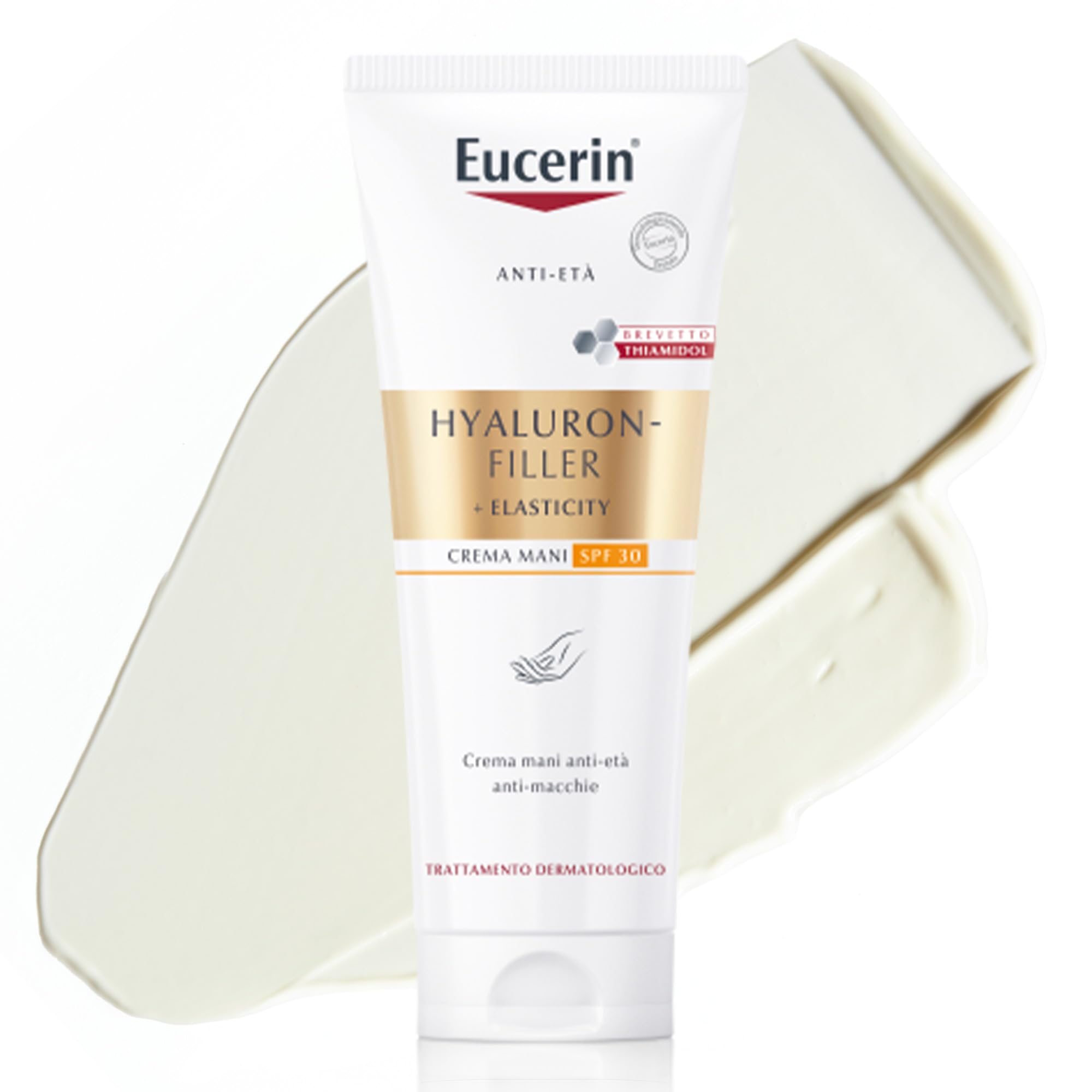 Eucerin Hyaluron-Filler + Elasticity Crema Mani Anti-età & Anti-macchie SPF 30 75 ml, Crema mani antiage e antimacchia, Formula riparatrice con Acido Ialuronico per secche e screpolate