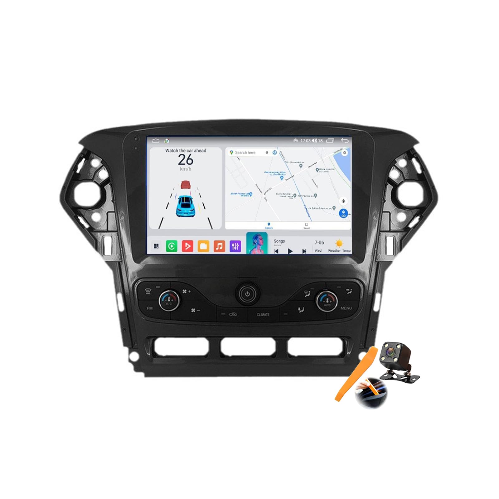 Android 15.0 Car Stereo Replacement for Mondeo 2010-2014 Radio GPS Sat Navigation 9'' Touchscreen DVD Multimedia Video Player FM BT Receiver with Android Auto Carplay,Y400s