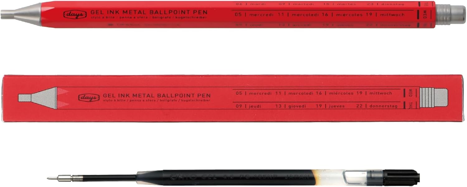 MARK'STYLE days, Gel Ink Metal Ballpoint Pen - 0.5mm Retractable Black Ink, Retro styling Light Weigh Pen, Made in Japan- Perfect for School, Office, and Journaling (Navy)