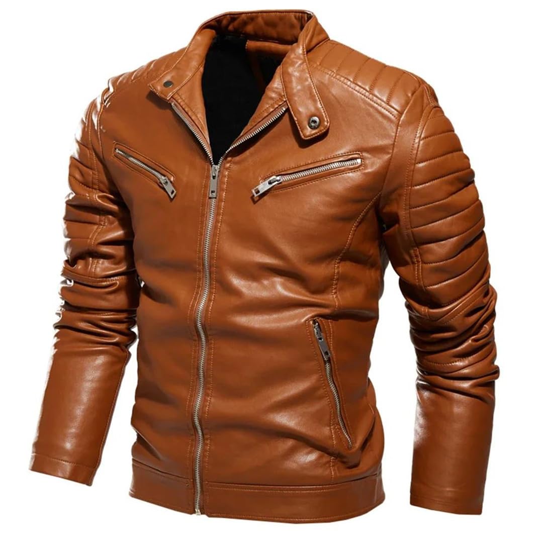 Giacche in pelle calda da uomo Slim Street Coat pieghettato cerniera invernale PU Jacket