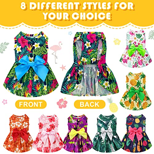 Leifide 8 Pcs Summer Themed Hawaii Dog Dresses Holiday Dog Dress Flamingo Fruit Floral Pattern Pet Skirts Hawaii Puppy Princess Dresses Outfits Bowknot Puppy Dresses For Girl Dogs Cats Beach (Small) #TOP3