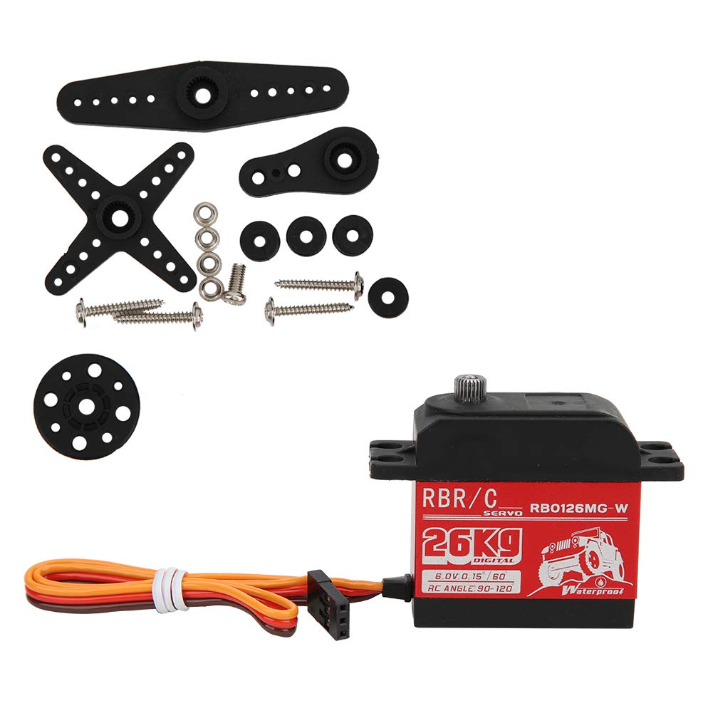 Servo Digital de Engranajes metálicos de Alto par de 26 kg para Robot RC de 1/8 y 1/10, Coche, Barco y Oruga. (RB0126MG-W Waterproof)