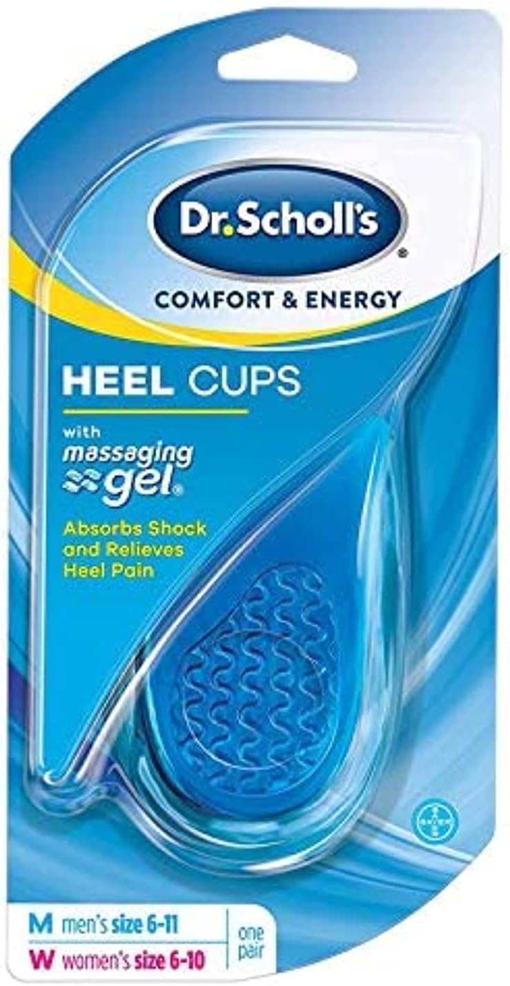 HEEL CUPS with Massaging Gel (One Size) // Protection All-Day Shock Absorption to Relieve and Prevent Pain