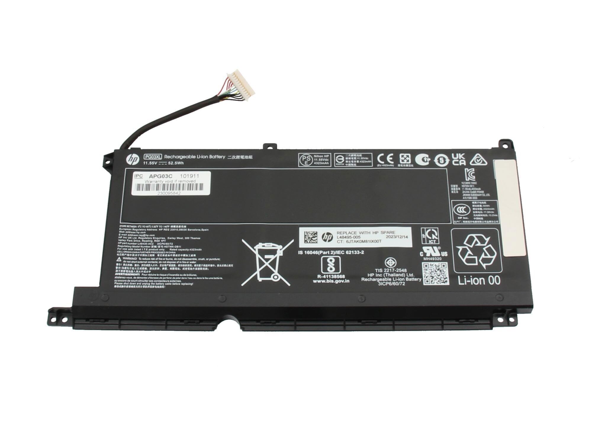 PG03052 Original HP Batterie 52,5Wh pour Pavilion Gaming 15-dk1000, 15-ec1000, 15-ec2000