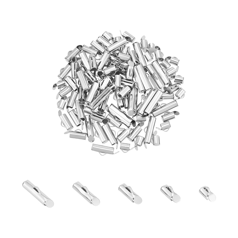 UNICRAFTALE 100pcs Slide On End Caps Clasp 5 Sizes Stainless Steel Tube End Bar Slider End Caps Crimp Terminators Clasp for Seed Beads Looms Multi-Strand Necklace Bracelet DIY Jewelry Making