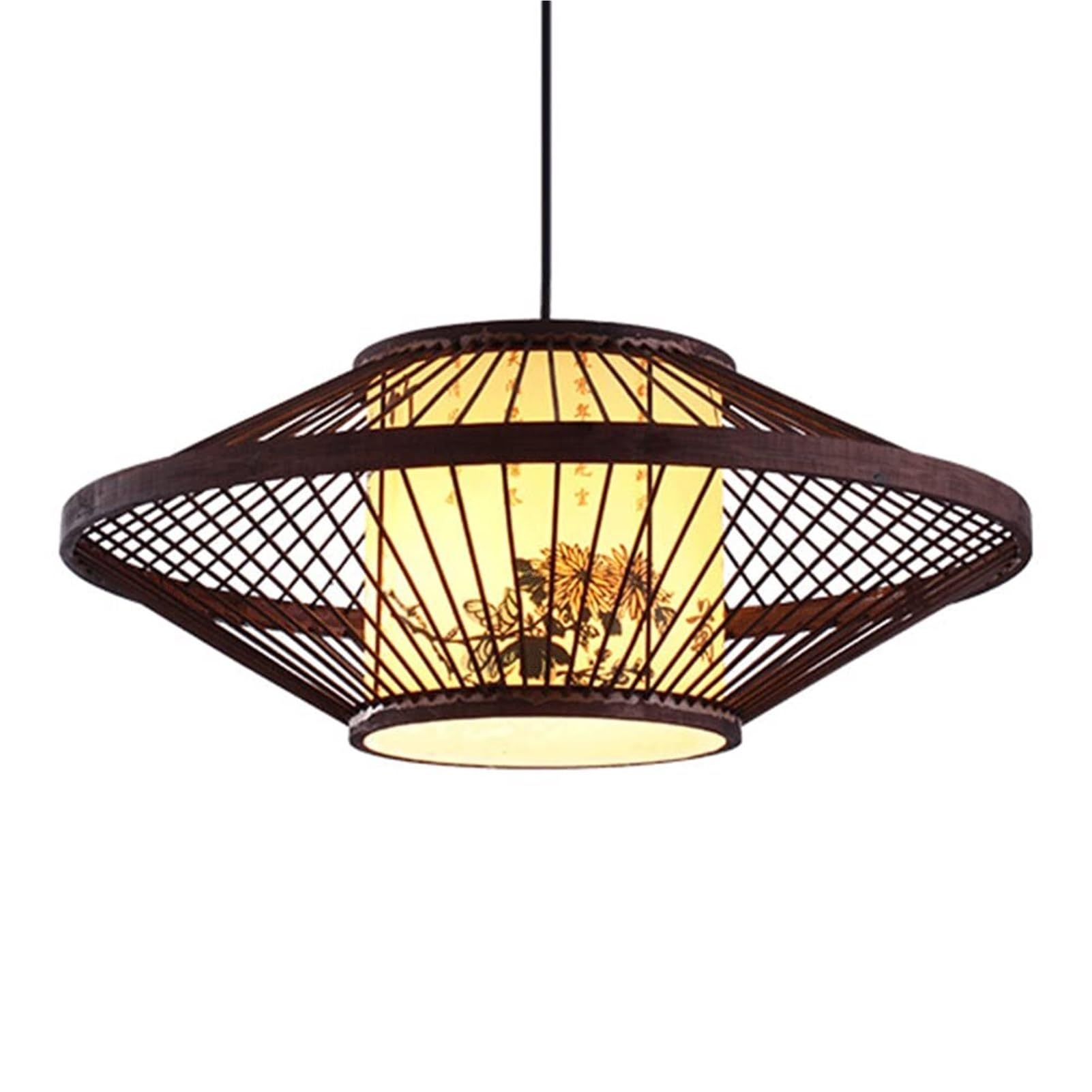 KBUUKYYXouy Chinese Style Round Brown Antique Lantern Hanging Lamp Hollow Home Decor Chandelier Hand Woven Birdcage for Restaurant Hallway Teahouse Study Club