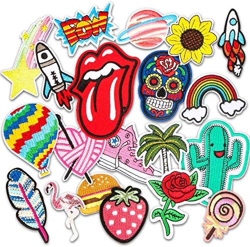 Iron On Patches, muscccm 20 Pcs Embroidered Flowers Patches Applique Kit Assorted Size Decoration Sew On Patches for Clothing, Jackets, Backpacks, Jeans