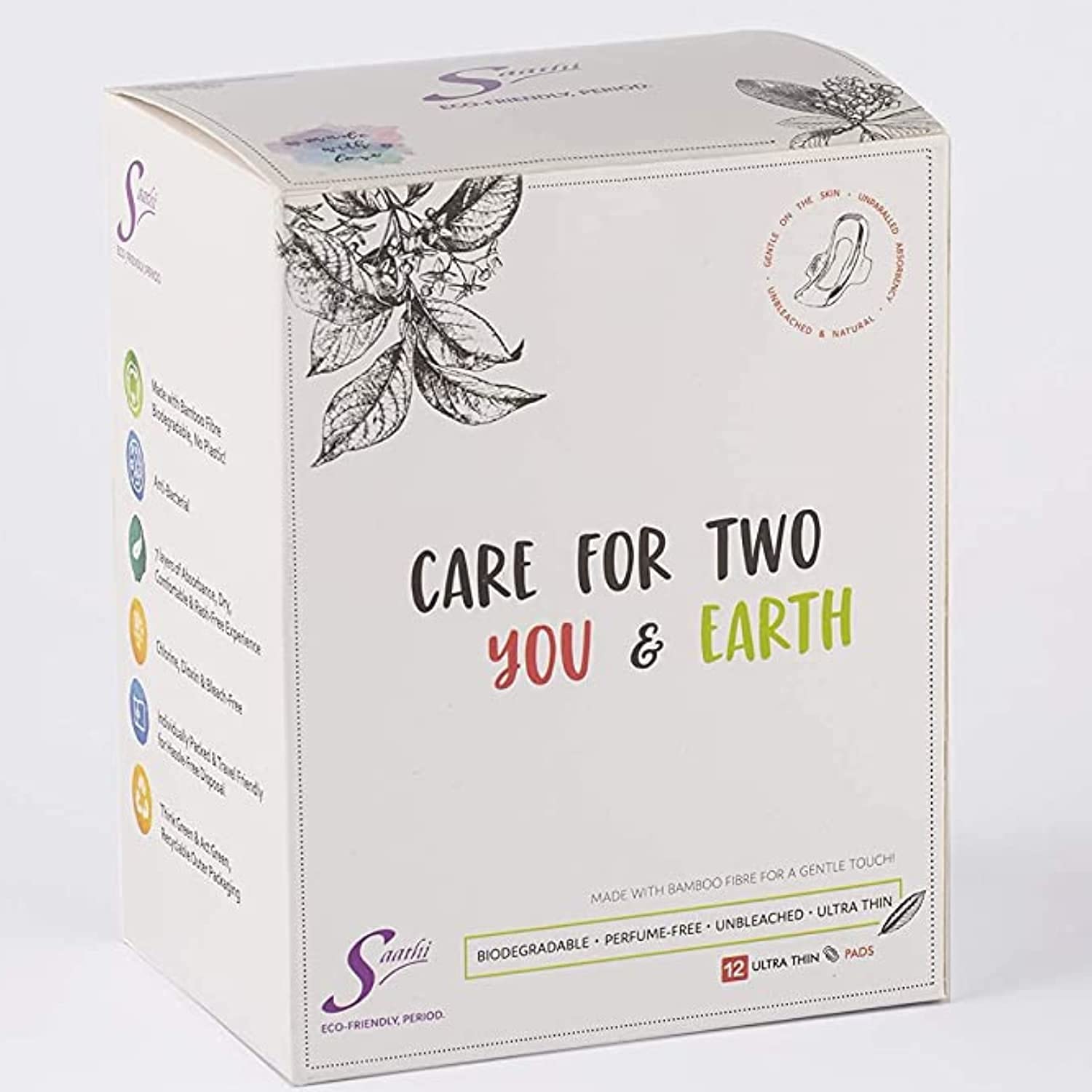 Saathi Bamboo Overnight XXL (350 mm) Biodegradable Sanitary Pads with Wings - 24 Count, Heavy Flow, Unscented, Compostable