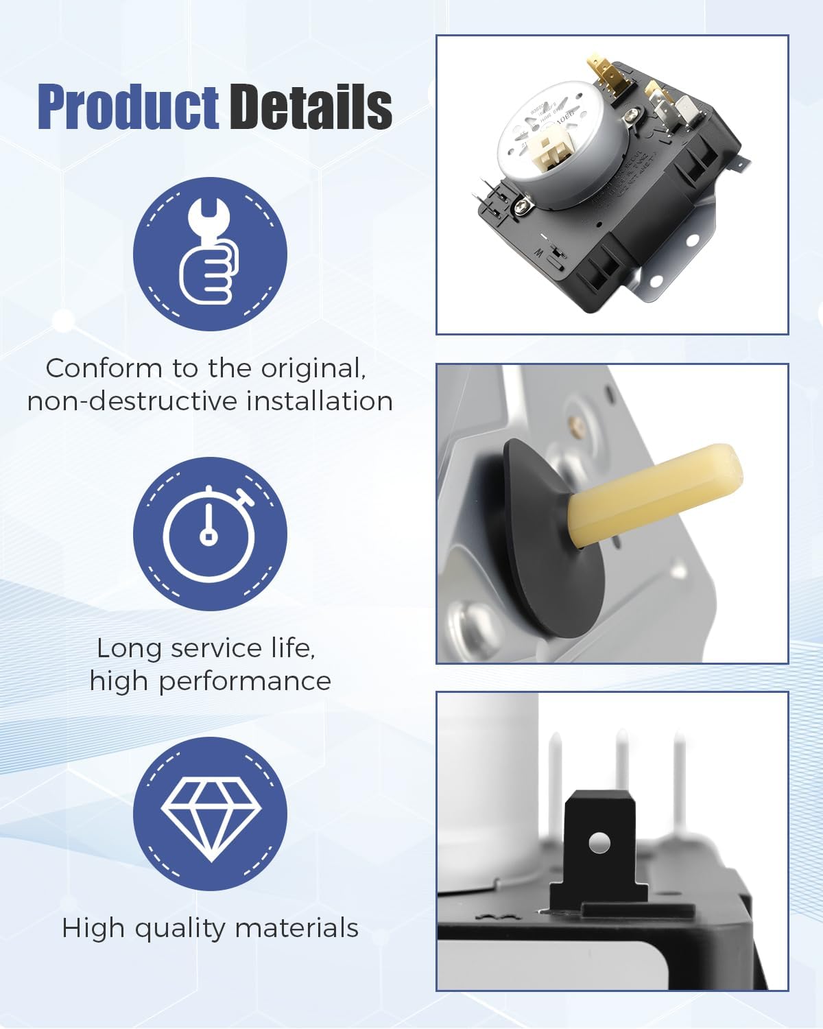 W11566735 Dryer Timer & Knob Kit W11685947 Fit for Whirlpool Dryer for Maytag Dryer MED4500MW0 YMED4500MW0#4981088 AP7215858 PS17216594 EAP17216594 FIX17216594 162-428-1, 230VAC 60HZ 1/49.5RPM 3W