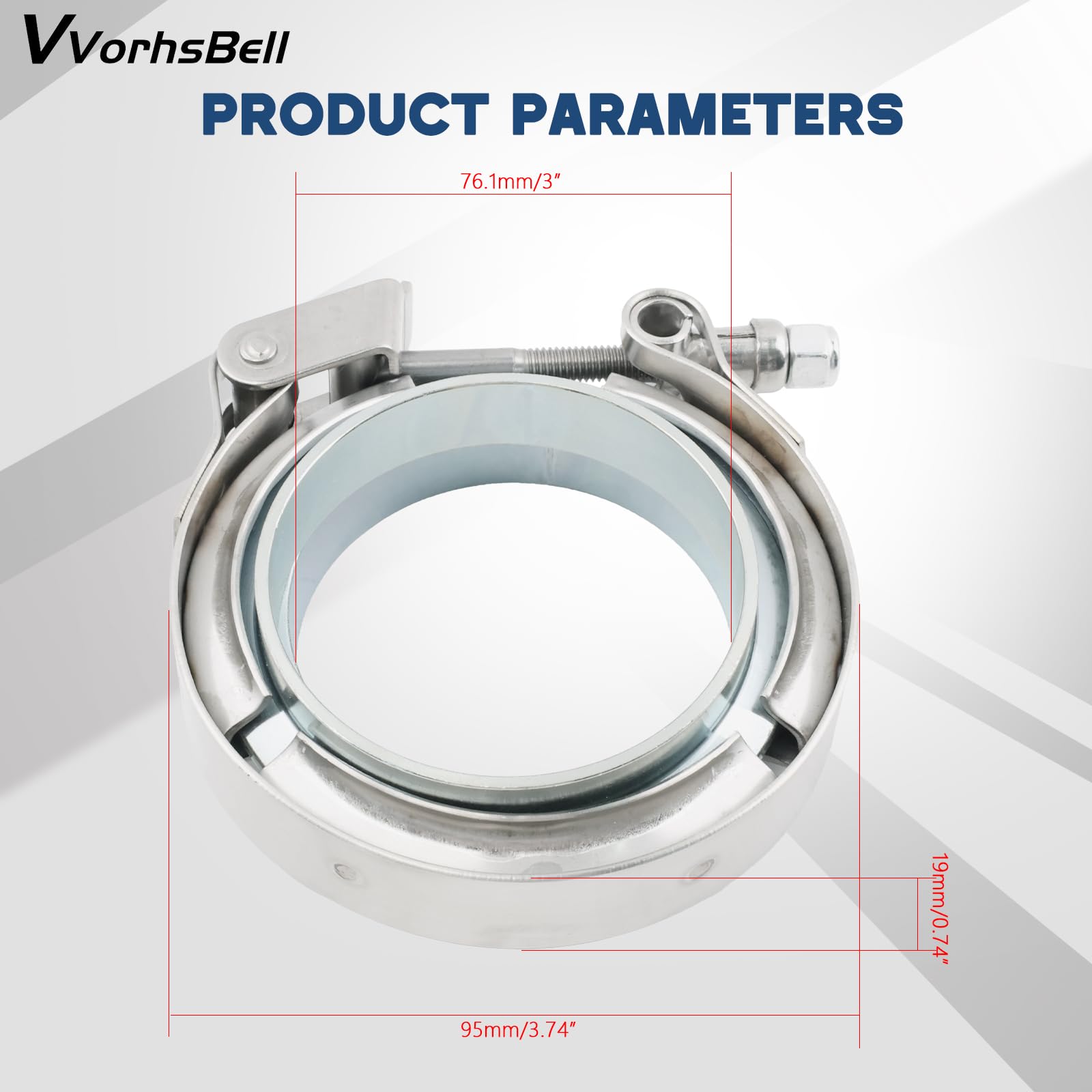 Morsetto A V 76mm 3 Pollici Acciaio Inox 304 Bullone T Sgancio Rapido Flangia V Per Tubo Universale Turbo Intercooler Aspirazione Scarico