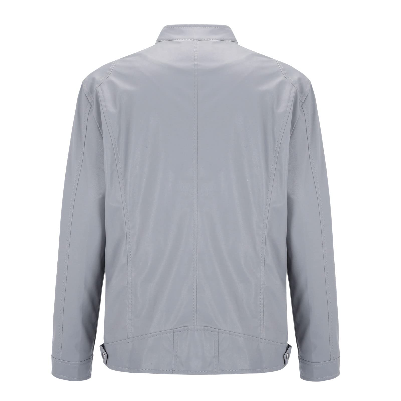 Giubbotto moto uomo collo alto effetto pelle sintetica, giacca casual chiusura zip, giubbotto da motociclista urbano