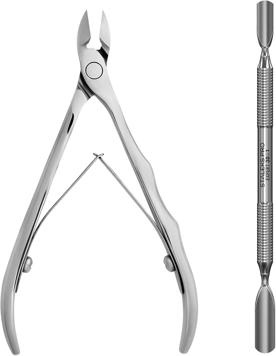 STALEKS PRO Manicure Prep Set – EXPERT 10 9mm Cuticle Nippers + EXPERT 30 Type 1 Double-Ended Pusher – Professional Tools for Precise Cuticle Care