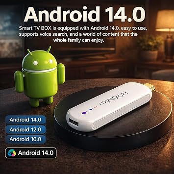 H96Max Android 14.0 TV Stick Android TV OS 4K Ultra HD, TV Stick Amlogic S905L3 Quad-Core 16GB WiFi6 2.4G/5.8Ghz BT5.0 4K AV1 Ultra HDR10+ BT5.0 Voice Control Smart Home Player