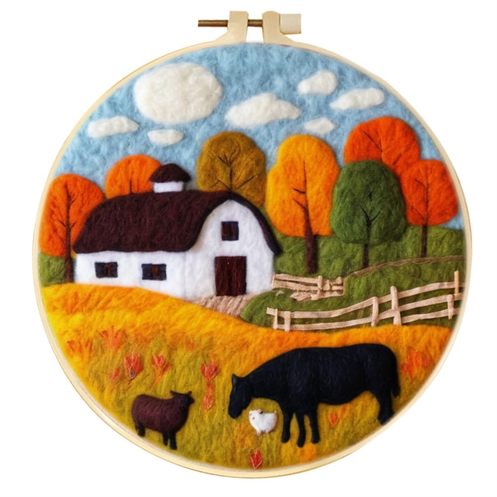 Meecaa DIY Needle Felting Kit for Beginners,Farm Horse Sheep Animal Including Wool Felt Supplies, Embroidery Hoops,Beautiful Wool Painting and Needle Felting Tools (Farm)