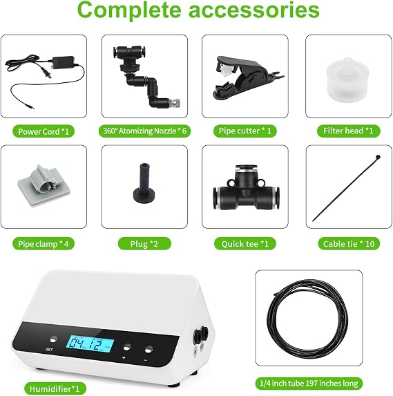 Reptile humidifier, LCD with Timing Function, time Length and Interval can be Set, Reptile Spray System with 6 Spray nozzles,misting System for Reptiles of Amphibians, Tanks, Paludarium