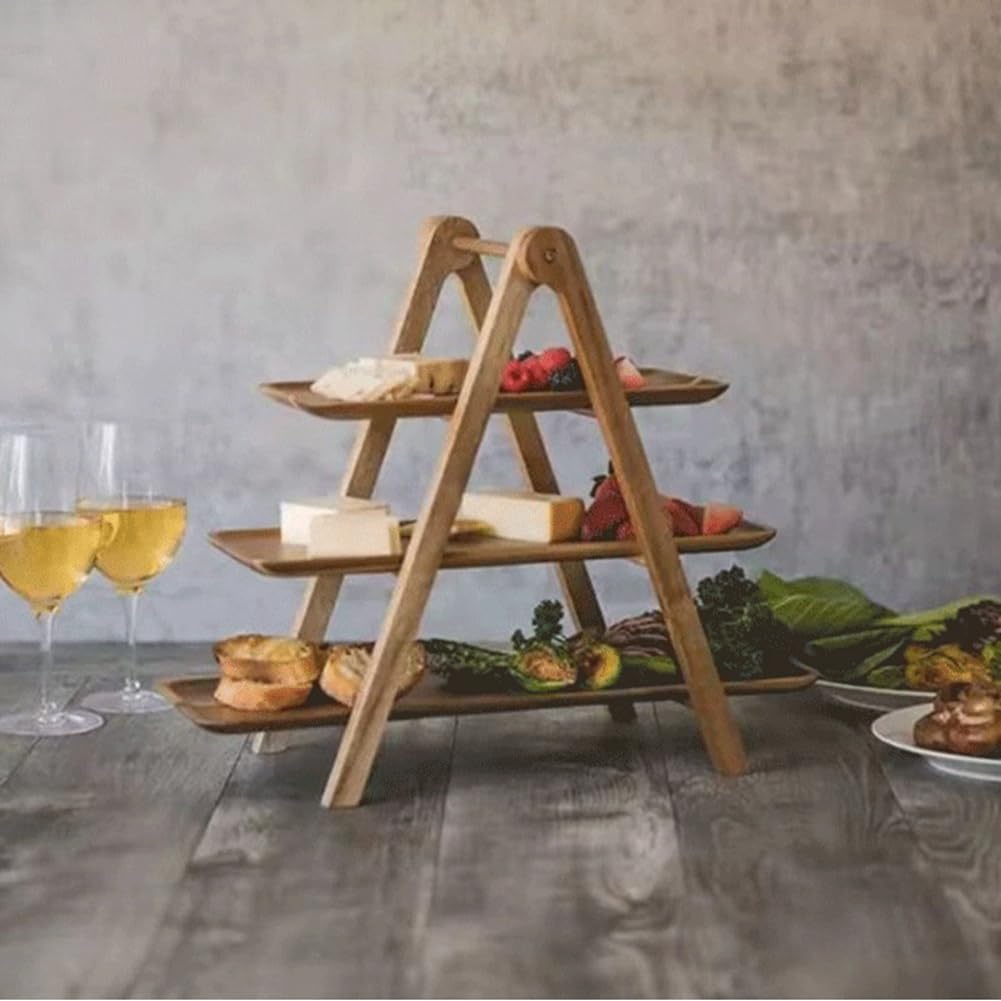 Fivetwofive Plateau à 3 niveaux en bois, plateau à étages, pour gâteaux, plateau à étages, style pays, plateau pour fêtes, assiettes et plateaux de service