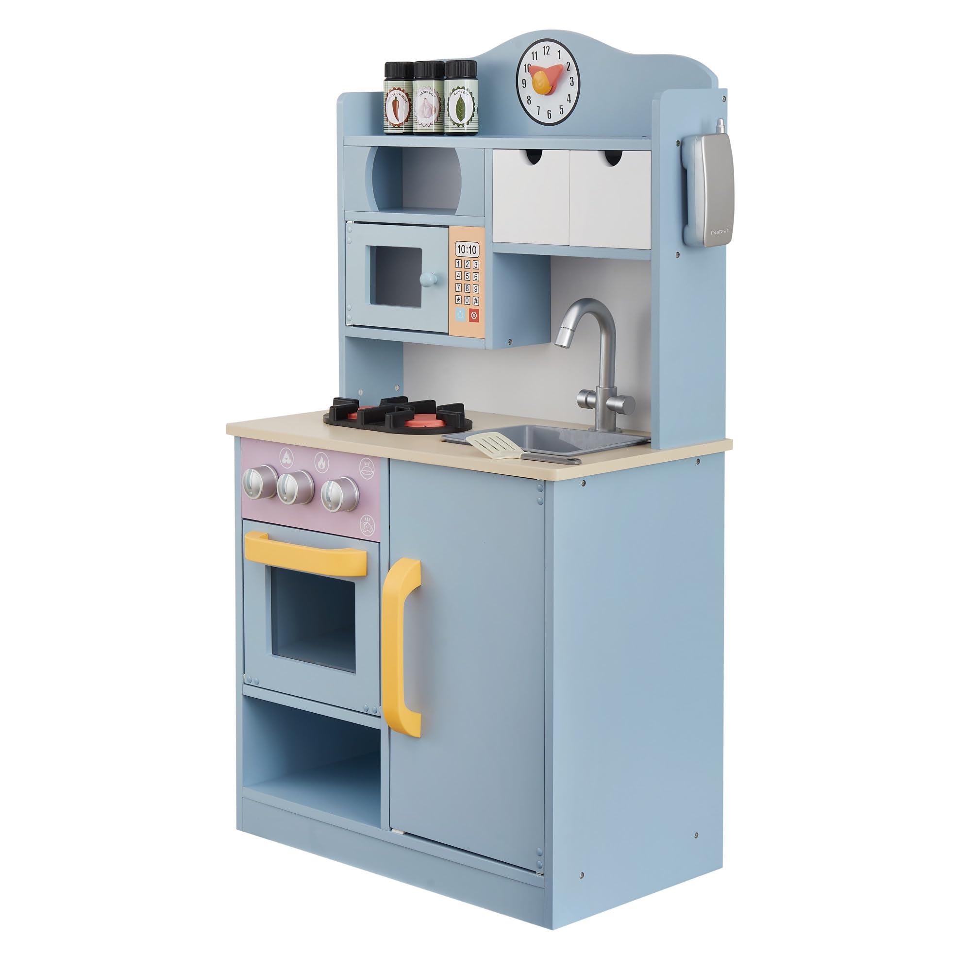Teamson Kids Play Kitchen - Little Chef Florence Classic Wooden Children's Kitchen with Stove, Sink, Oven, Microwave and Accessories in Light Blue, Lilac and Peach