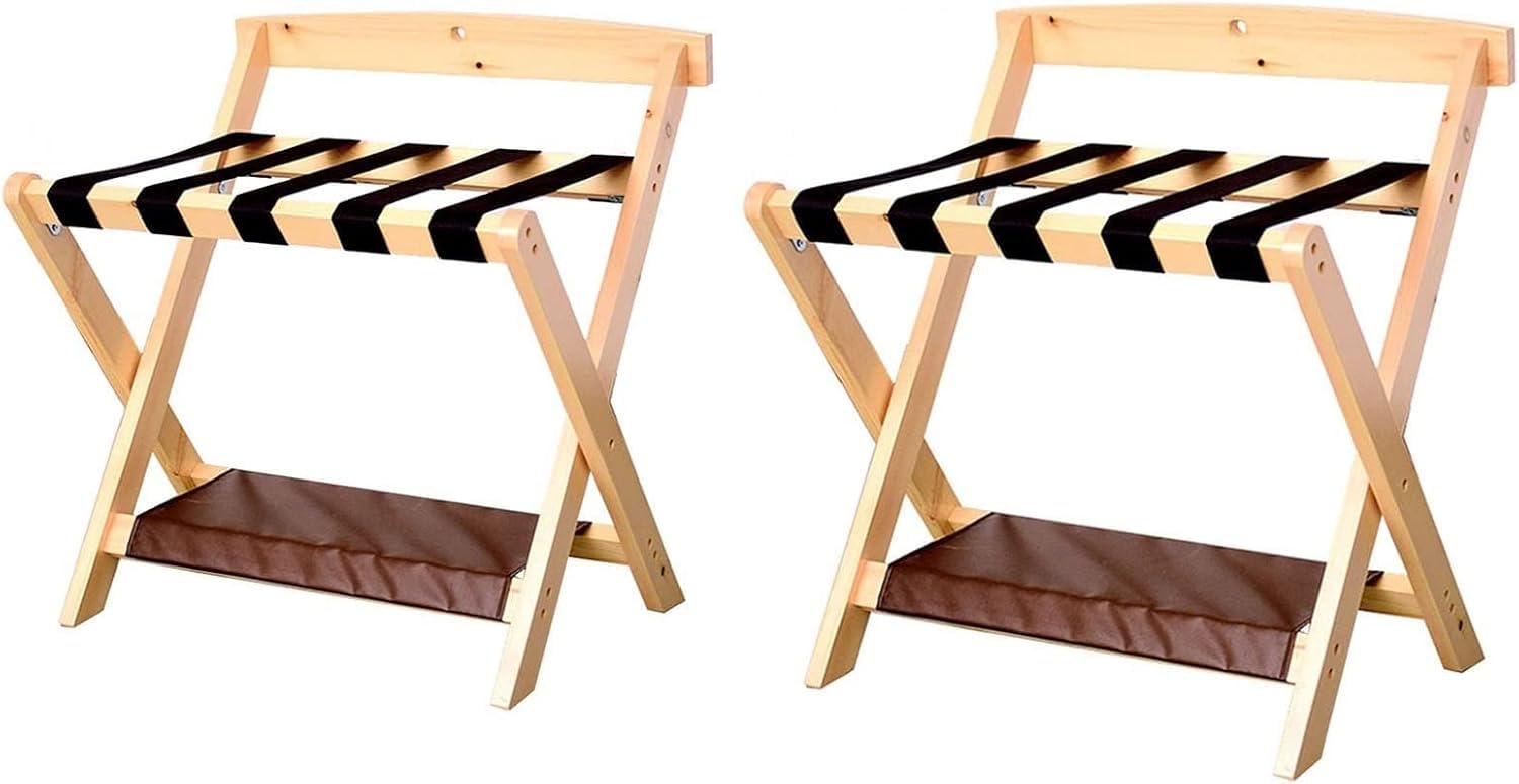 MSHGSKU Luggage rack 2-Pack Hotel Luggage Rack - Solid Wood Guest Room Suitcase Rack, Luggage Stand With Backrest And Shoe Rack(Wood Color)