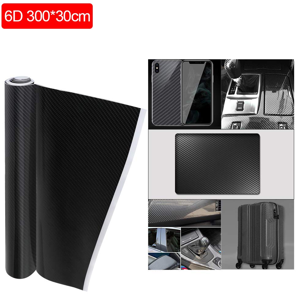 Anpro Vinilo Fibra Carbono 6D, Vinilo Coche 3M x 0.3M Vinilo Moto Película Pegatina Autoadhesiva Impermeable para Coche Motocicleta Móvil - Negro
