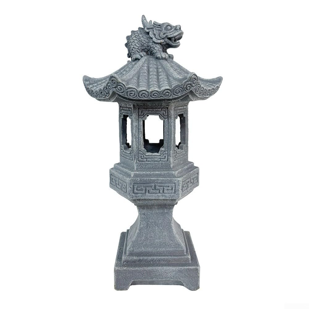 Posheliox Zen Solar Lantern, Resin Pagoda Garden Light, Waterproof Outdoor Asian Decor for Yard Patio Lawn(Mascot lights)