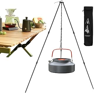 Outdoor Camping Cooking Tripod, Folding Tripod With Chain For Outdoor Fire Cooking, Lightweight And Adjustable Campfire Cooker Stand Tripod For Barbecue Picnic And Camping