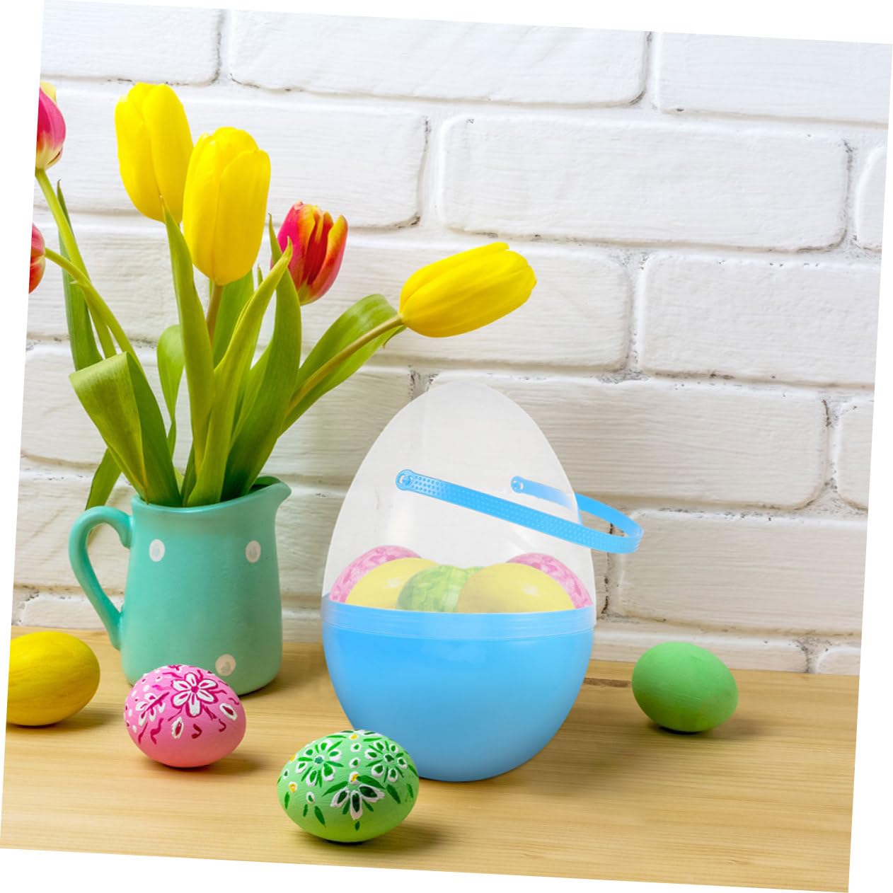 IMIKEYA 2pezzi Uova Pasqua Vuote in Plastica Riempibili Giganti con Manici per Feste Tema Caccia Pasqua Giocattoli Dolcetti
