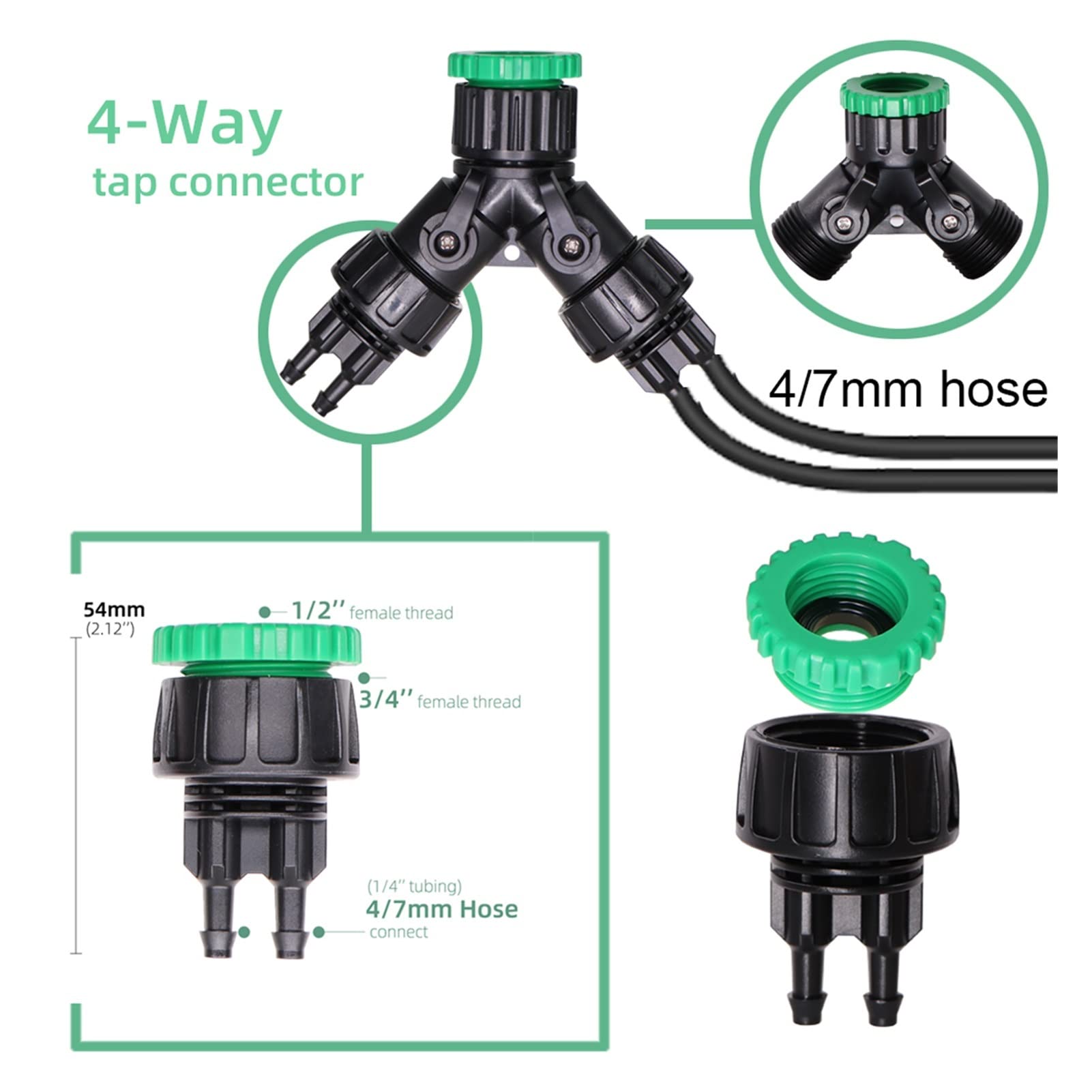 Zestaw do nawadniania kropelkowego nawadniania szklarni 4-drożny automatyczny system nawadniania kropelkowego 4/7 do 3/5 mm wąż ogrodowy zestaw do podlewania roślin rolniczych (kolor: FxX1 zestaw)
