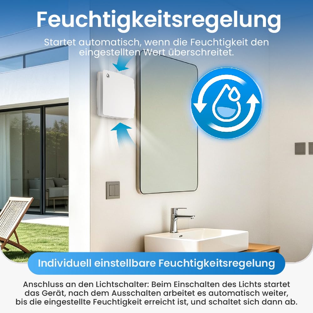 100mm Leiser Badlüfter mit Feuchtigkeitssensor – Weiß