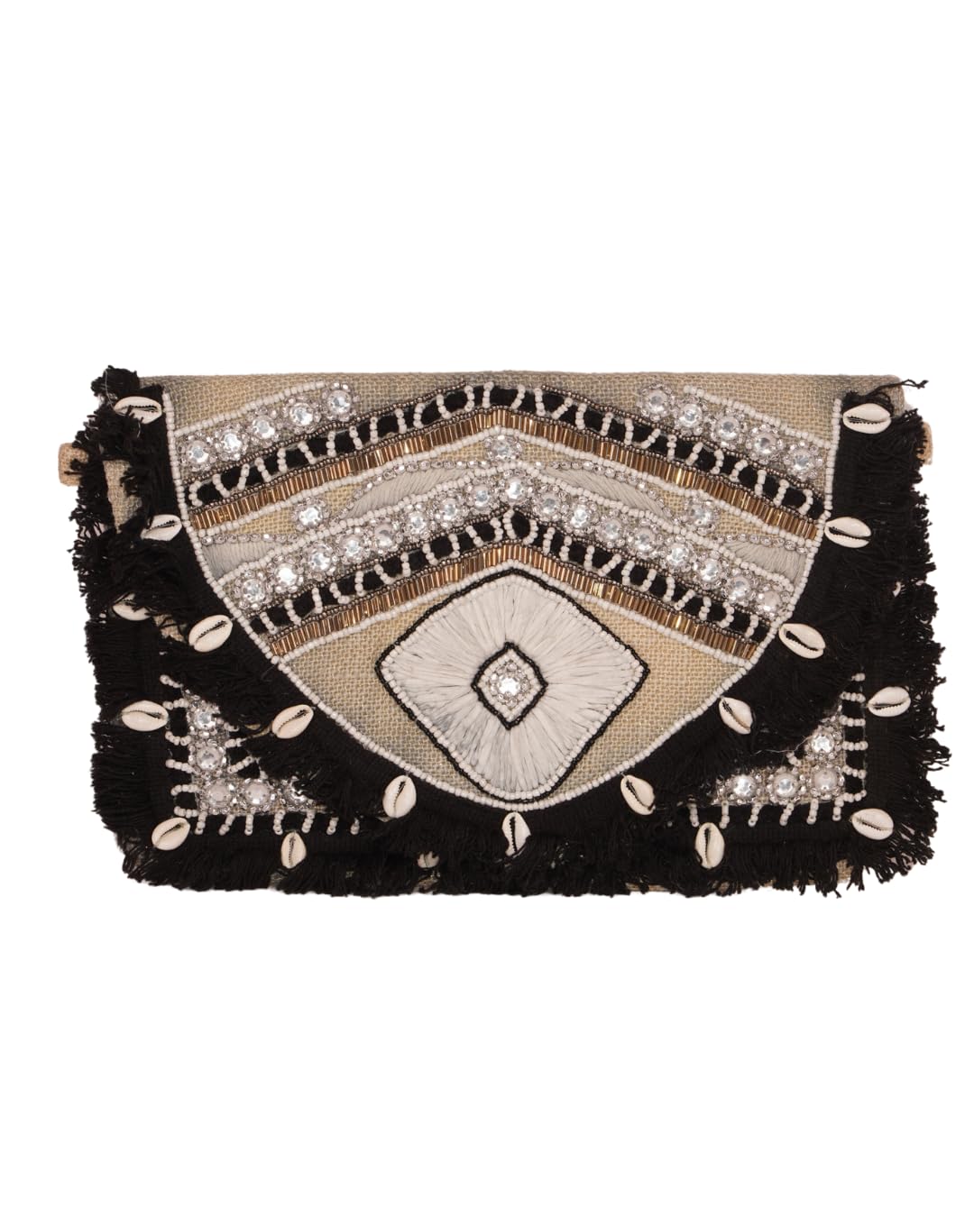 Black Boho Luxe Clutch with Mirrors, Shells & Fringe-picture-48