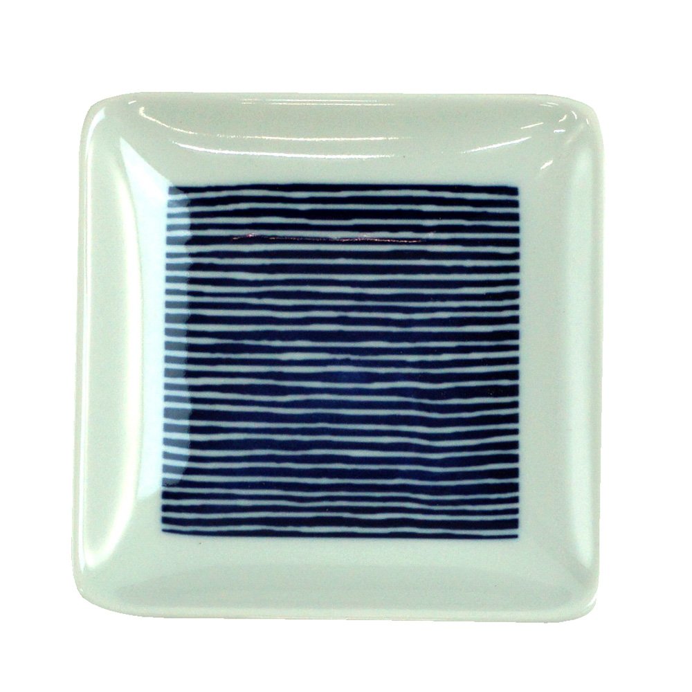 Ishimaru Pottery 206307 547 Striped N Square Plate, S, Pack of 2