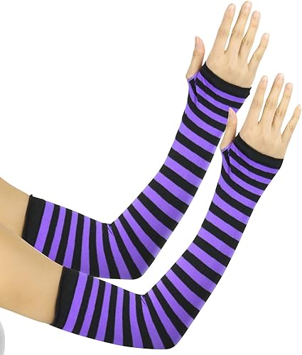 Miniatura 4 de ToBeInStyle Calentadores de longitud de brazo 100% nailon a rayas para mujer