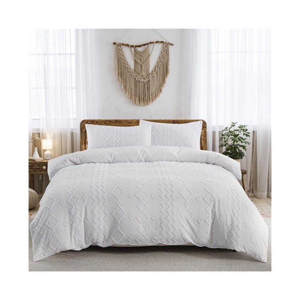 VHKJewE Boho Bedding Set for All Seasons, 2/3 Pieces Chic Geometric Tufted Comforter Not Included Set(White,US King(264x229cm))