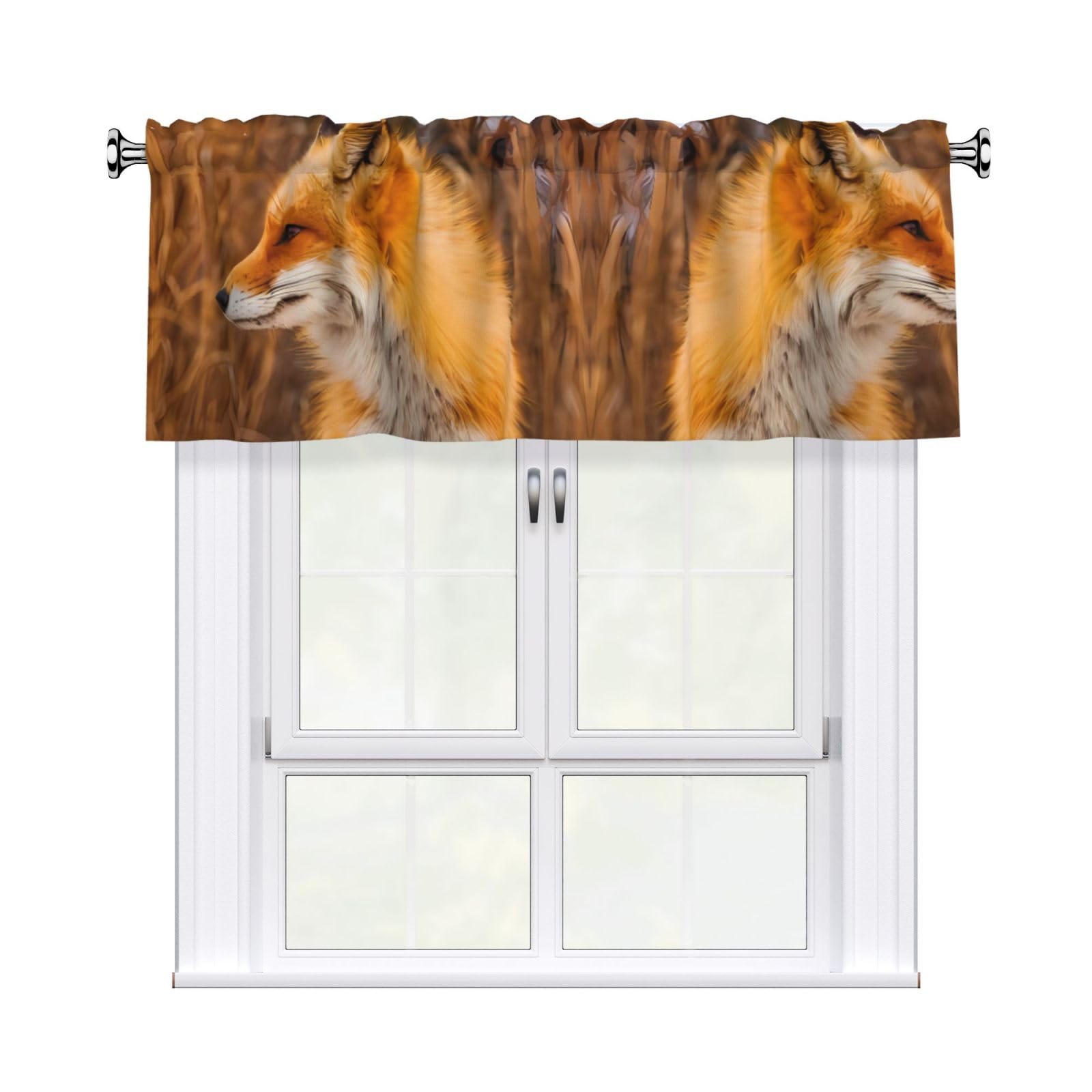 WHJSHOP Fox Prints Curtain Valance 54x18 Inch - Peach Skin Window Layer with Delicate Print, Filtered Light for Kitchen Use