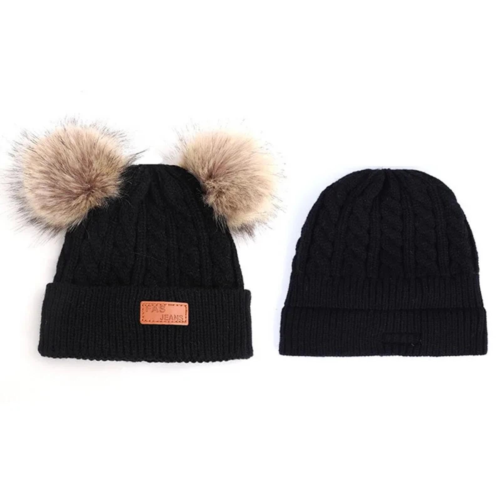 Strickmützen Hüte Mützen Caps Beanie Mütze Beanie Kinder Winter Beanie Mütze Schal Handschuhe Warmer Anzug Für Kinder 1-10 Jahre Alt Mädchen Jungen Warme Doppel Pompoms Strickmütze