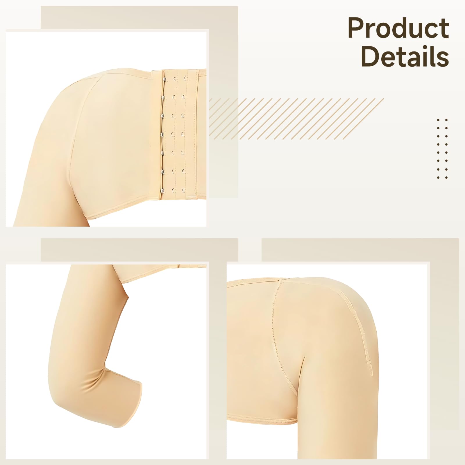 Armformende Kompressionsärmel für Oberarme, Stützhülle zur Formgebung, hautfarbene Armstulpen aus Nylon mit Vier-Wege-Stretch, atmungsaktiv, verstellbarer Haken- und Ösenverschluss
