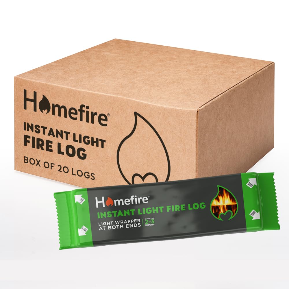Homefire Natural Instant Light Fire Logs, for Open Fires, Multi-fuel Stoves, Wood Burners, and Campfires, Smokeless and Odourless (Pack of 20)
