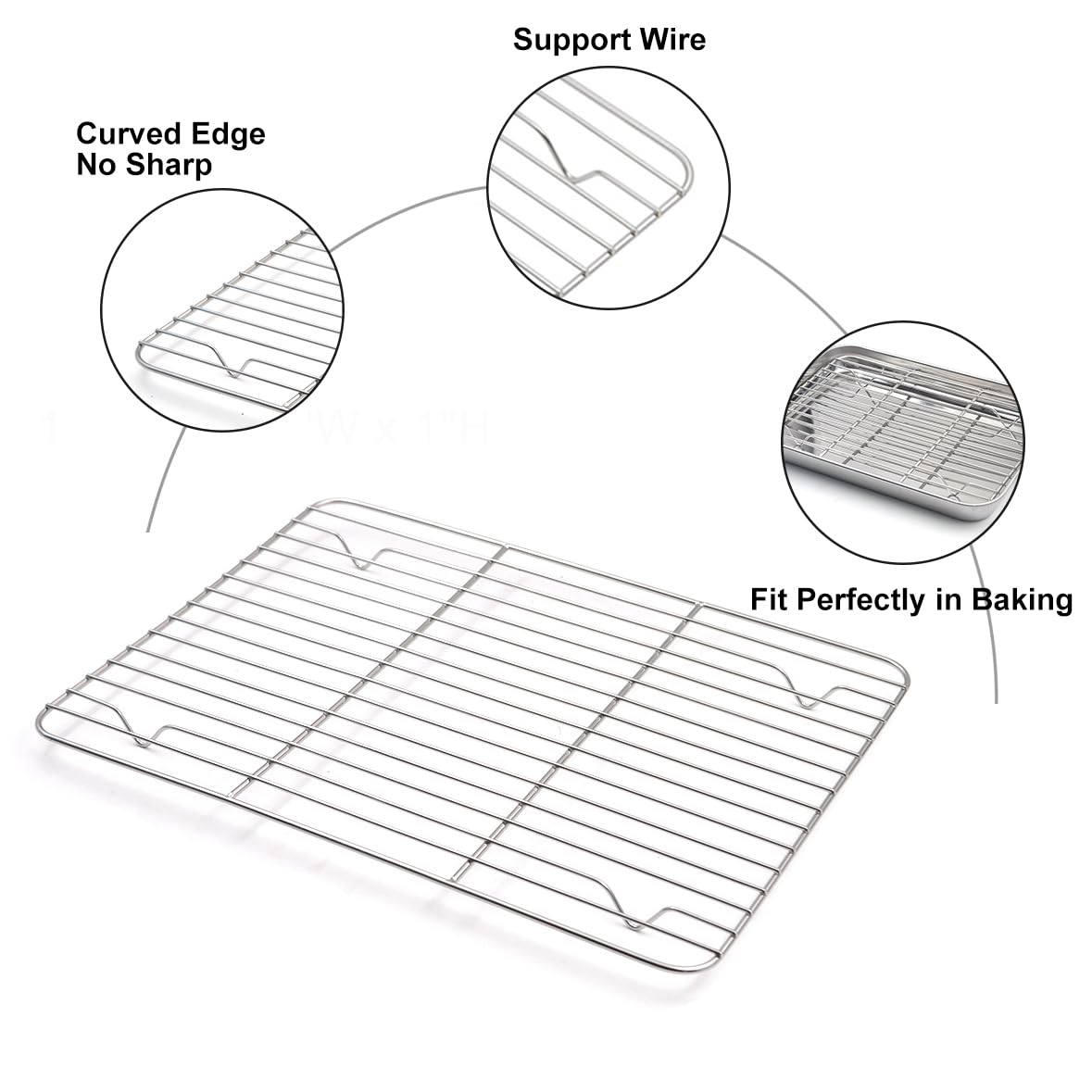 Aspire Stainless Steel Cooling Racks 2-Pack - 4 Sizes For Baking Sheets, 11.7x9.1 Inch Baking Racks