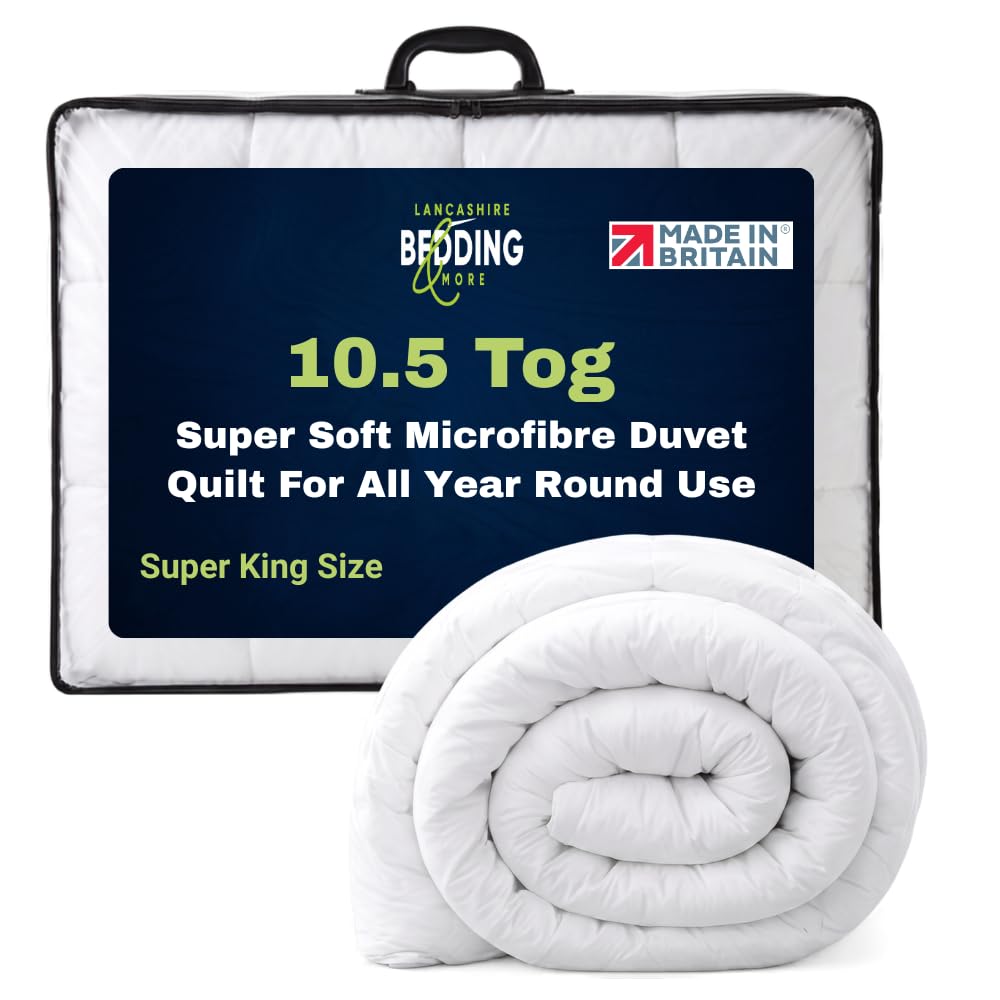 Lancashire Bedding 10.5 Tog Ultra Soft Microfibre Duvet, Filled with Hollowfibre, Cotton Blend Casing Hypoallergic Quilt for All Season Use- (Super King; 260cm x 220cm; 102" x 86")