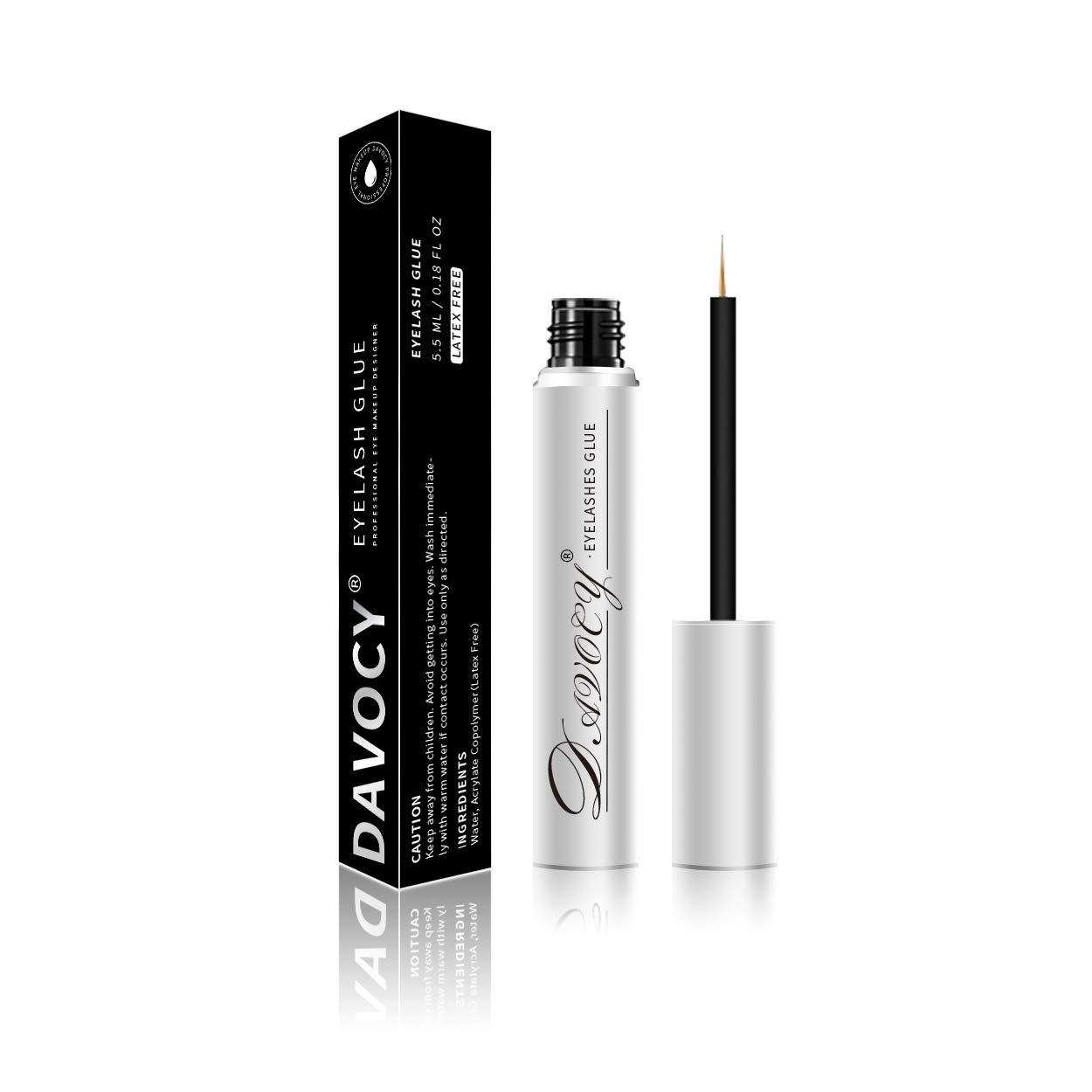 Davocy Eyelash Glue, Strong Hold, Clear, Latex-Free, Waterproof Lash Adhesive. Professional Hypoallergenic Adhesive for Sensitive Eye. Suitable for Strip Eyelash Extension, False Lash, Mink Lash : Beauty & Personal Care
