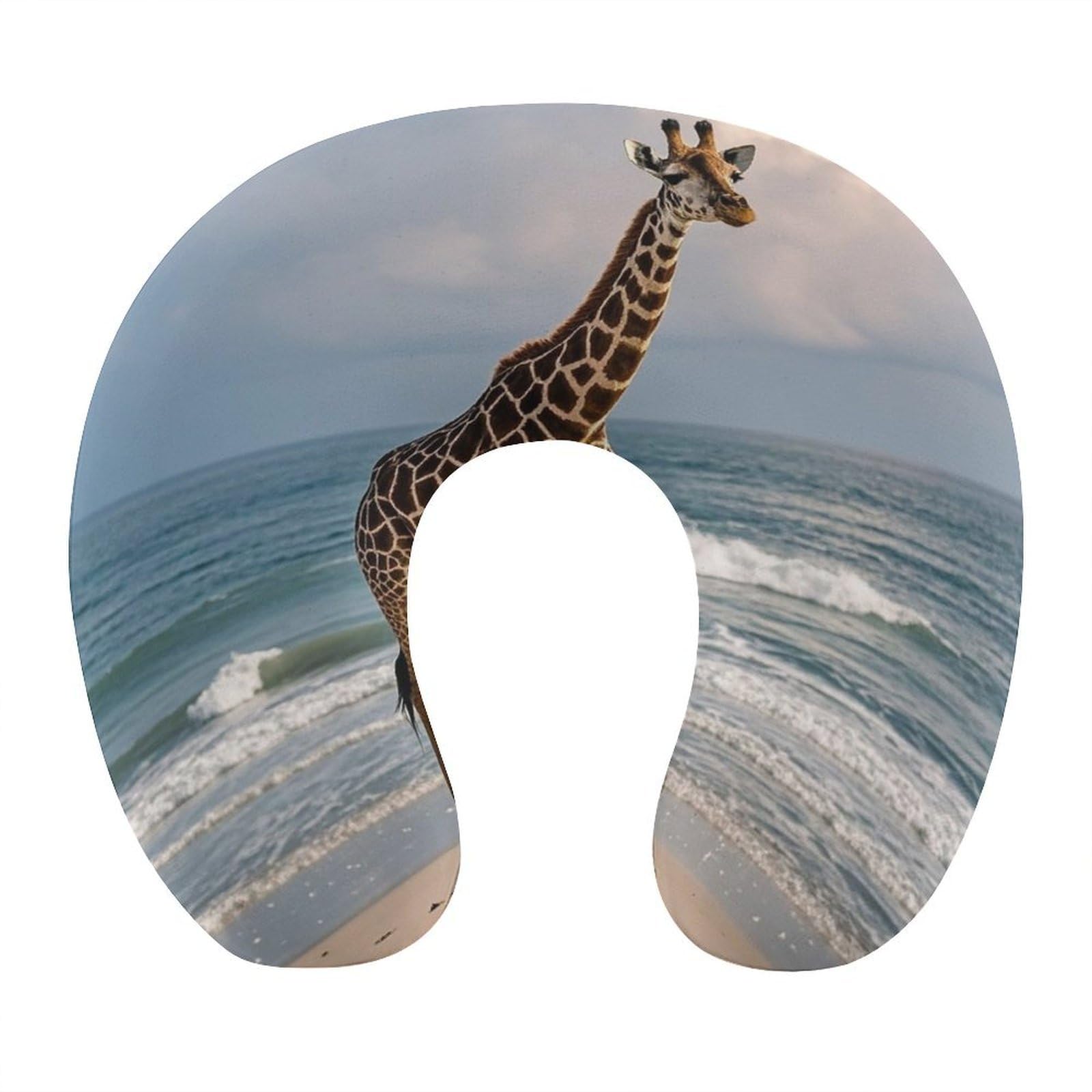 LZQPOEAS Giraffe on The Beach Neck Pillow U Shaped Travel Pillow Comfortable Memory Foam Pillow Portable Neck Support Lightweight Headrest for Airplane Car Home Office Sleeping Traveling