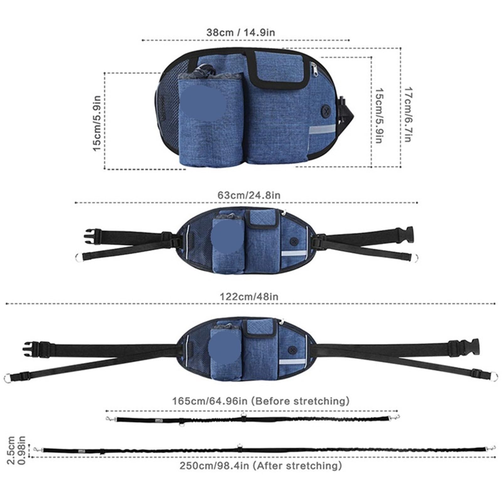 Joggingleine Hunde Hundespaziertaschen Training Haustier Leckerli Tasche Pack Freihändiger Hundegürtel Hundezubehör(Blue Set)